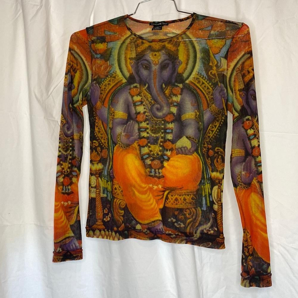 Vintage Vivienne Tam sheer Ganesha print top size 3